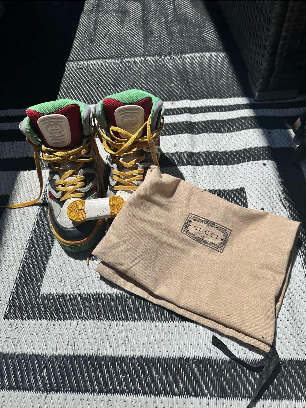 Gucci Multicolor High-Top Sneakers in Yellow, Green, Red, Black